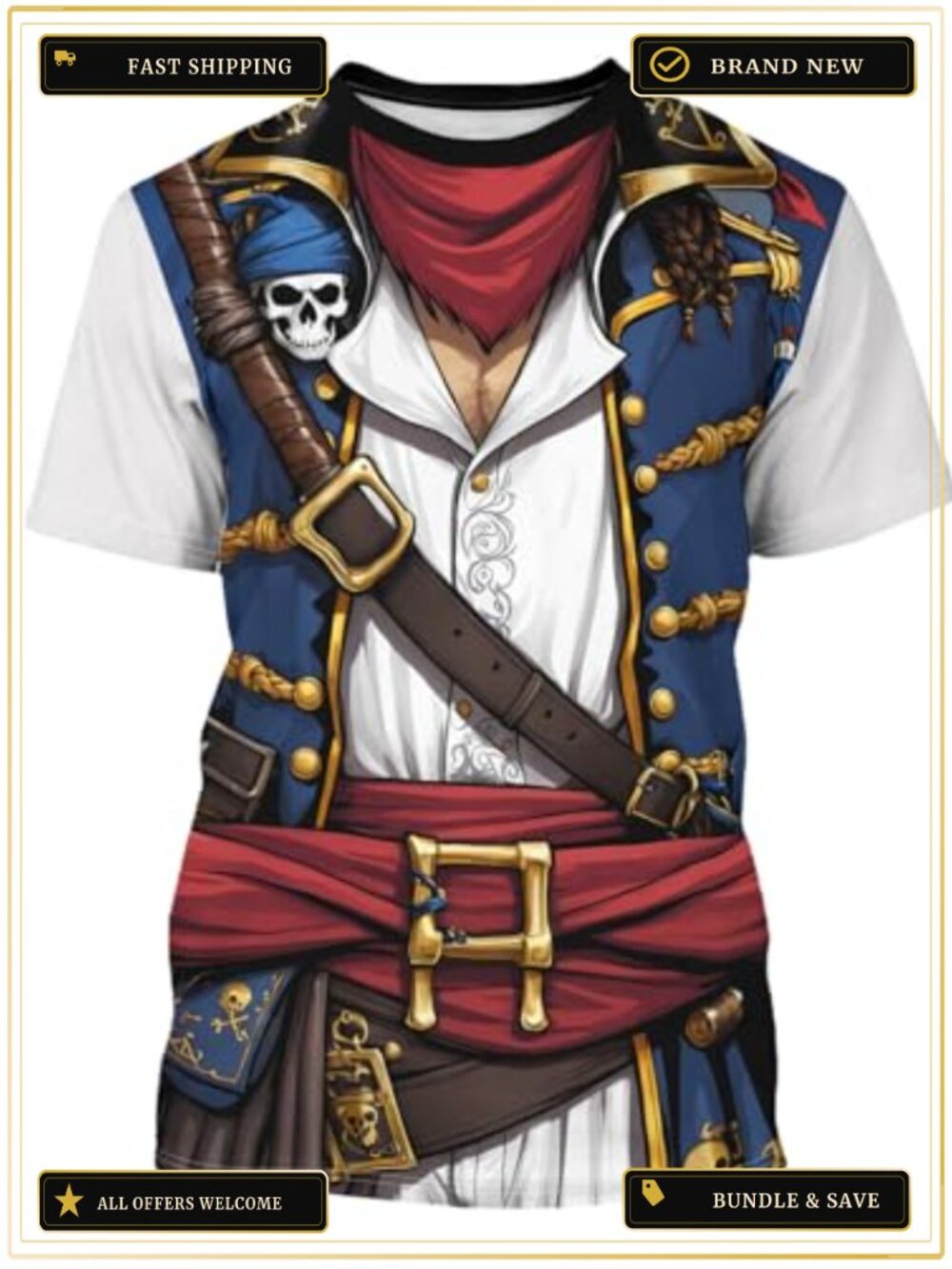 Pirate King Anime Captain Graphic Crewneck Short Sleeve Cosplay Tee